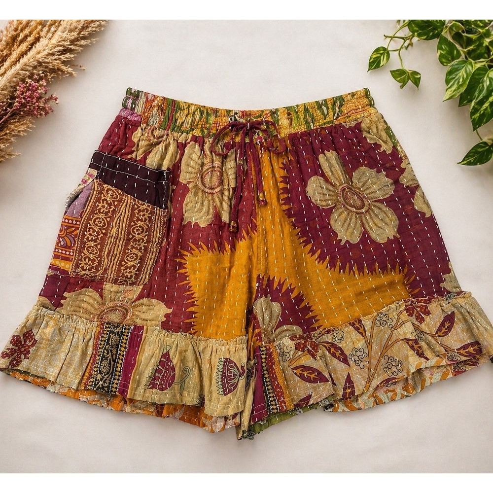 Jaded Gypsy Patchwork Bloomer Shorts Magnolia Womens One Size Boho Floral Beach
